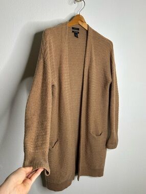Halogen 100% Cashmere Tan Long Line Ribbed Cardigan Sweater Size Small